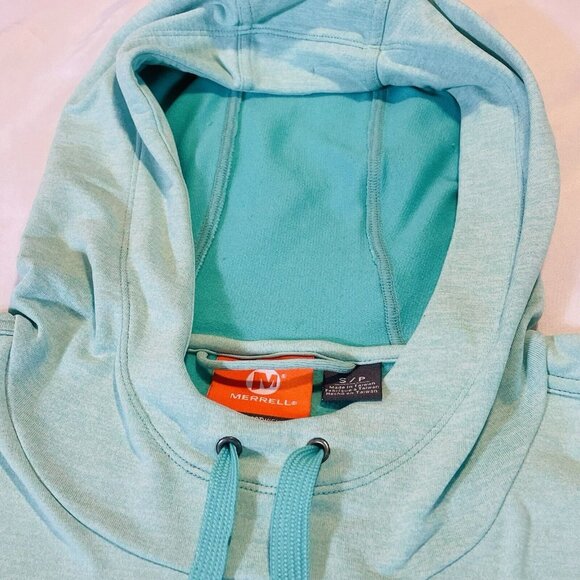 Merrell Sleeveless Running Hoodie Womens Size S/P Heathered Green Pockets - Picture 10 of 10
